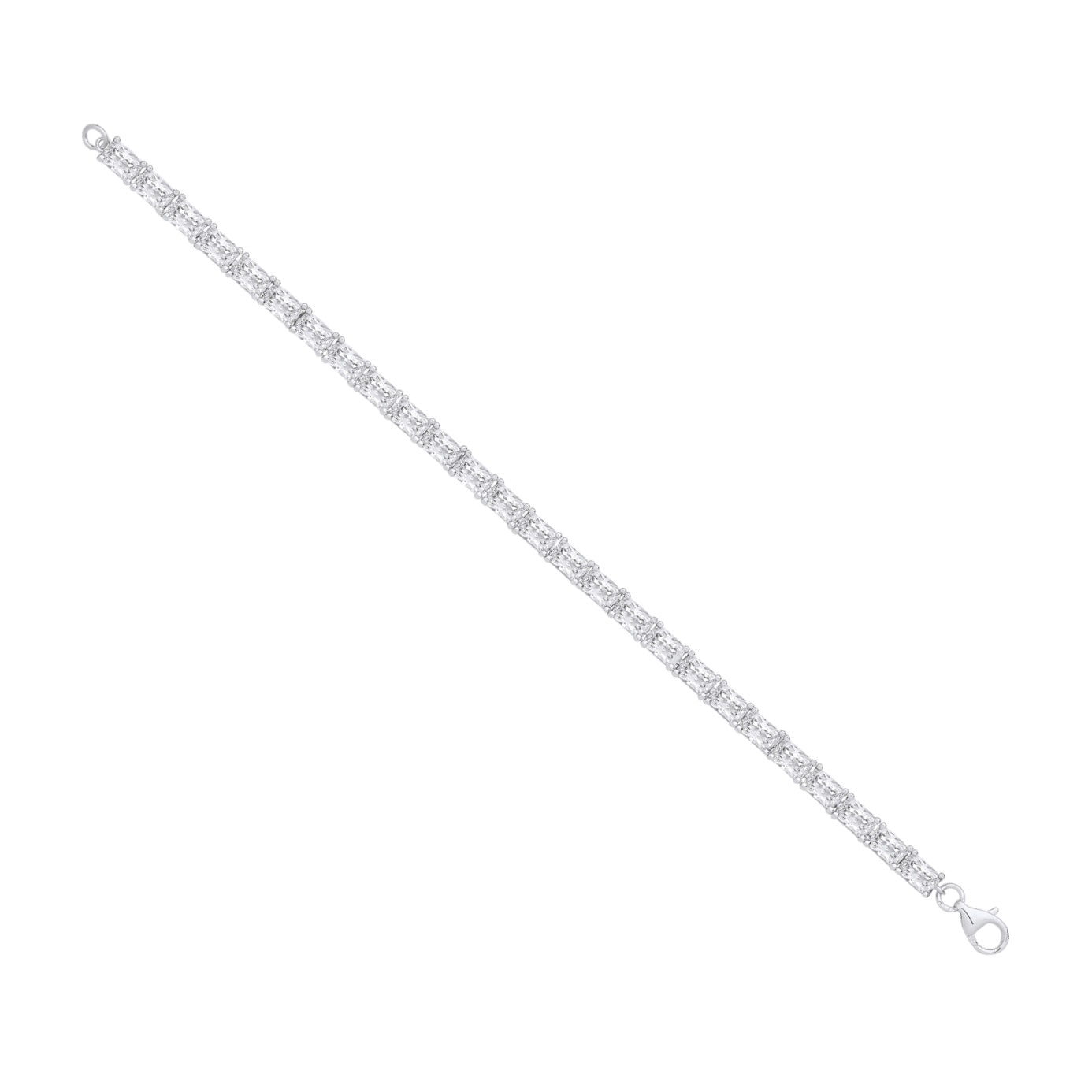 Silver Emerald Cut CZ Tennis Bracelet image 1