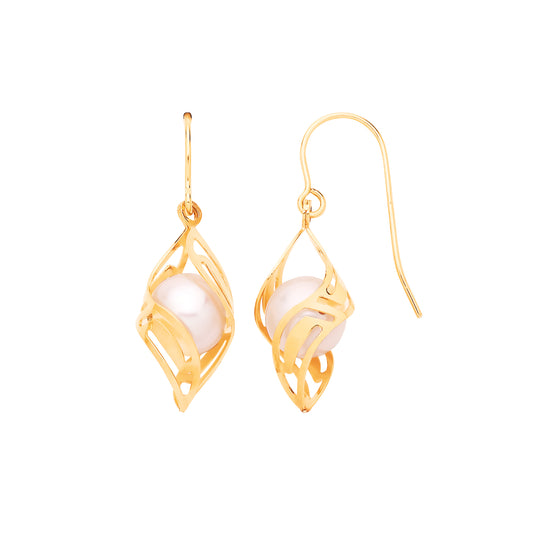Yellow Gold Pearl Drop Earrings