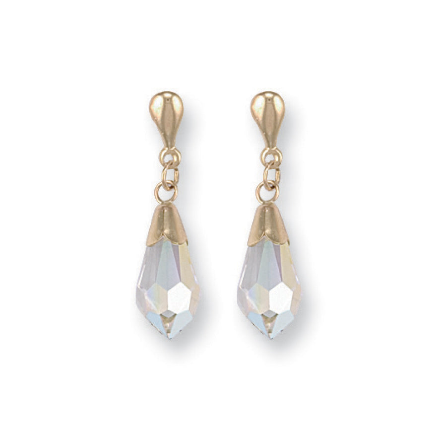9k Yellow Gold White Austrian Crystal Earrings