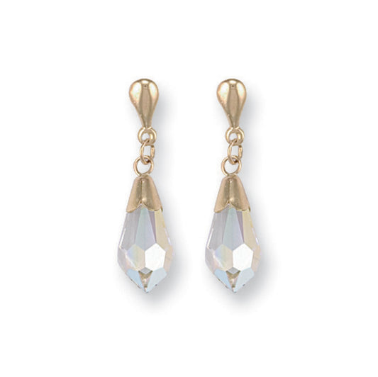9k Yellow Gold White Austrian Crystal Earrings