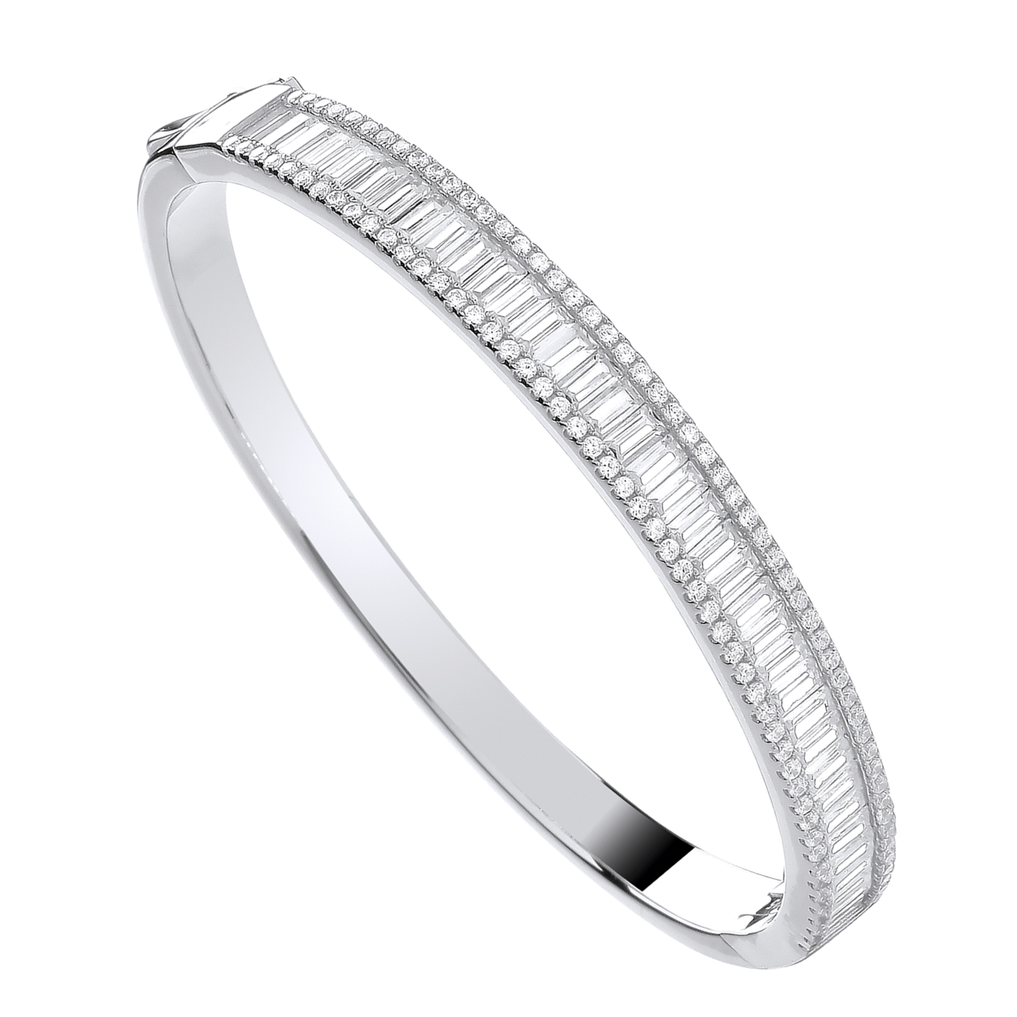 Silver Hinged Baguette & Round CZs Bangle image 0