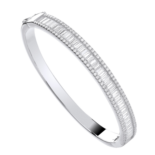 Silver Hinged Baguette & Round CZs Bangle image 0