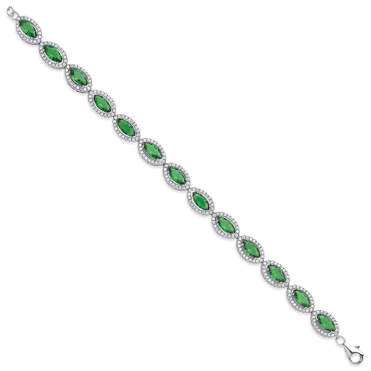 Sterling Silver Green Marquise Cut CZs Ladies Bracelet