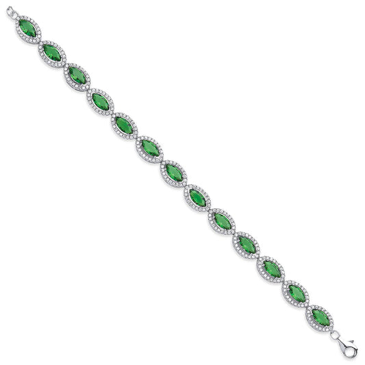 Sterling Silver Green Marquise Cut CZs Ladies Bracelet